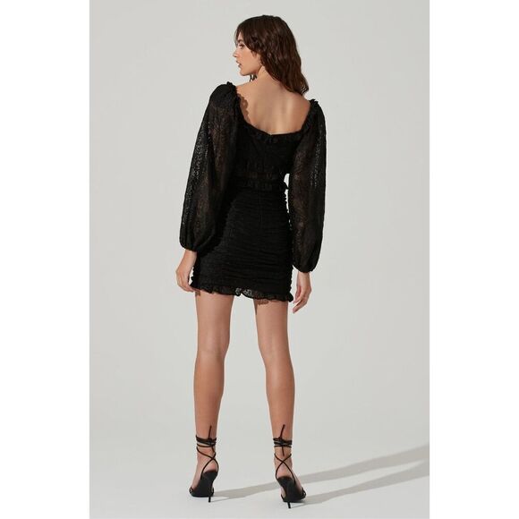 ASTR the Label NWT Chrisley Lace Long Sleeve Mini Dress in Black Size M - Picture 4 of 15